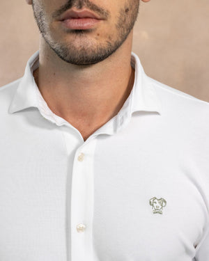 Camisa antimanchas tela algodon piqué color ivory para hombre marca regular fit DANTE foto logo