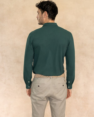 Camisa antimanchas tela algodon piqué color verde esmeralda para hombre marca regular fit DANTE foto espalda