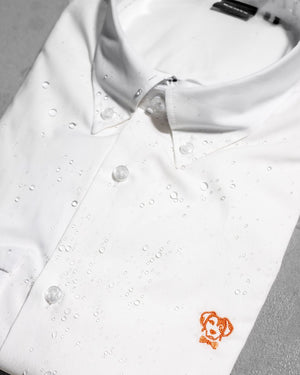 Camisa antimanchas tela algodon popelina color blanco logo coral para hombre marca regular fit DANTE foto producto