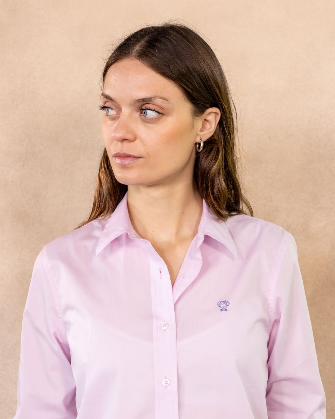 Camisa antimanchas tela algodon popelina color light pink para mujer marca regular fit DANTE foto cerca