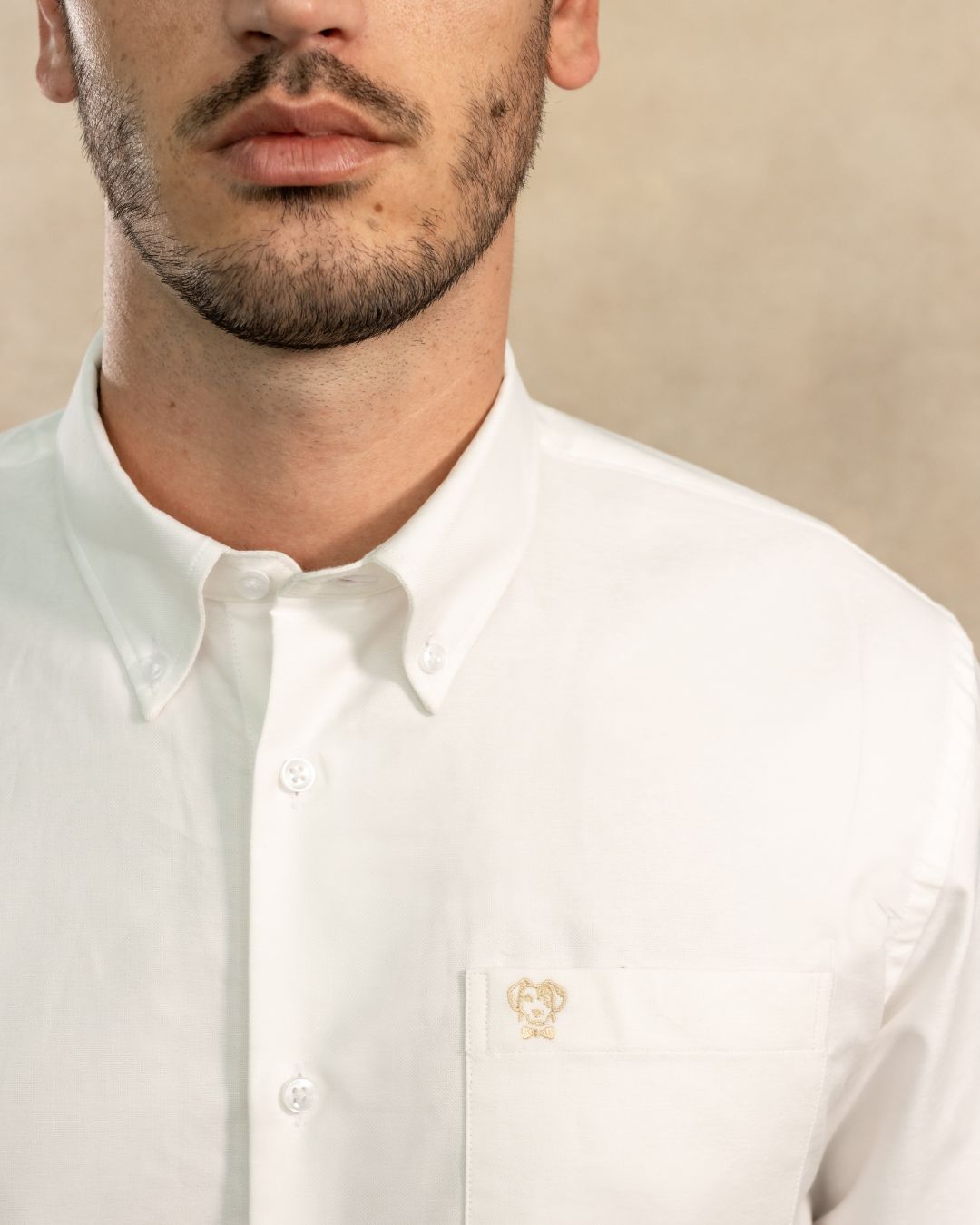 Camisa antimanchas tela algodon popelina con bolisllo color blanca logo contraste oscuro para mujer marca regular fit DANTE foto logo