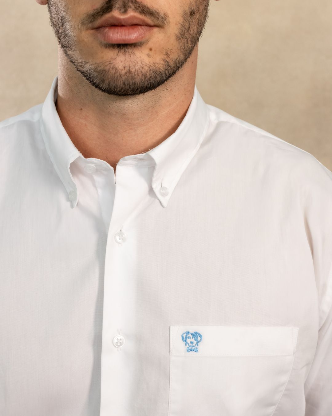 Camisa antimanchas tela algodon popelina con bolsillo color blanco para hombre marca regular fit DANTE foto cerca