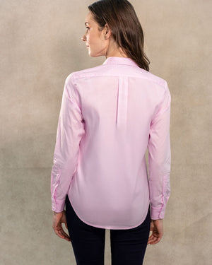 Camisa antimanchas tela algodon popelina con bolsillo color light pink para mujer marca regular fit DANTE foto espalda