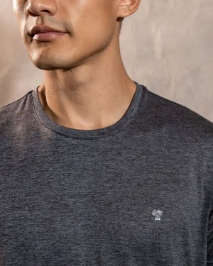 Camiseta Performance Gris Jaspe antiarrugas para hombre marca DANTE tallaje regular fit foto logo