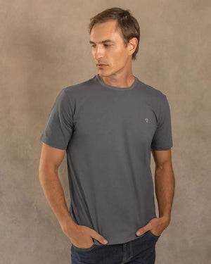 Camiseta antimanchas Gris Oscuro hombre marca DANTE tallaje regular fit foto modelo