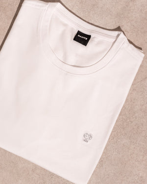 Camiseta antimanchas blanca logo gris para hombre marca DANTE tallaje regular fit foto producto