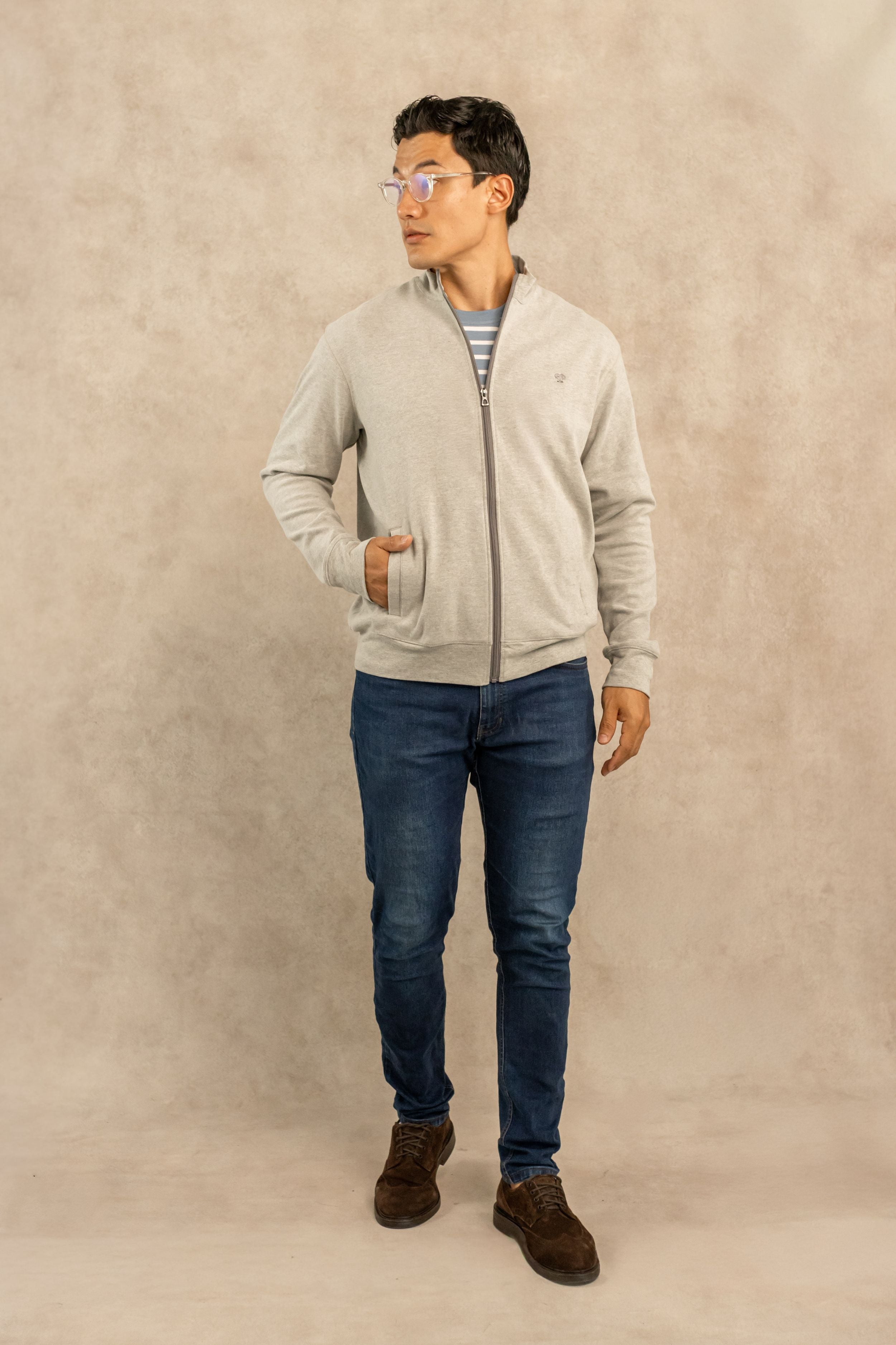 Full-Zip Antimanchas Gris Jaspe