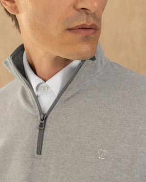 Halfzip Antimanchas Gris Jaspe para hombre marca DANTE tallaje regular fit foto cuello