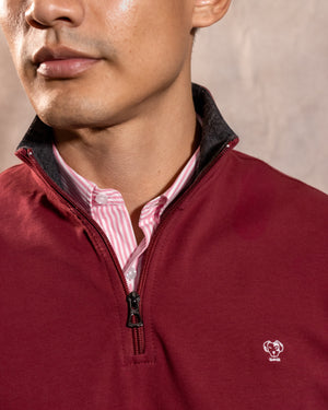 Halfzip Antimanchas Vinotinto para hombre marca DANTE tallaje regular fit foto logo