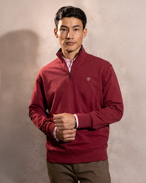 Halfzip Antimanchas Vinotinto para hombre marca DANTE tallaje regular fit foto modelo 3