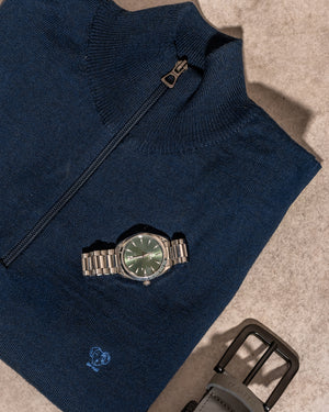 Halfzip Tejido Azul Oscuro Cuello Redondo para hombre marca DANTE foto close