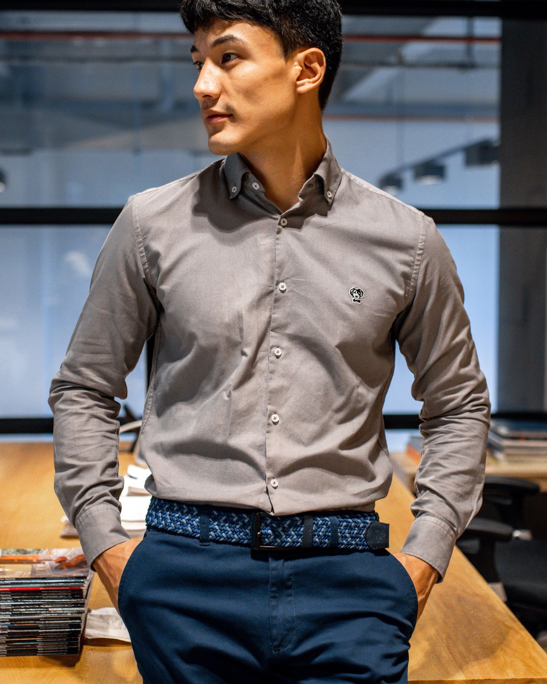 Camisa Antimanchas Oxford Gris - Talla Slim