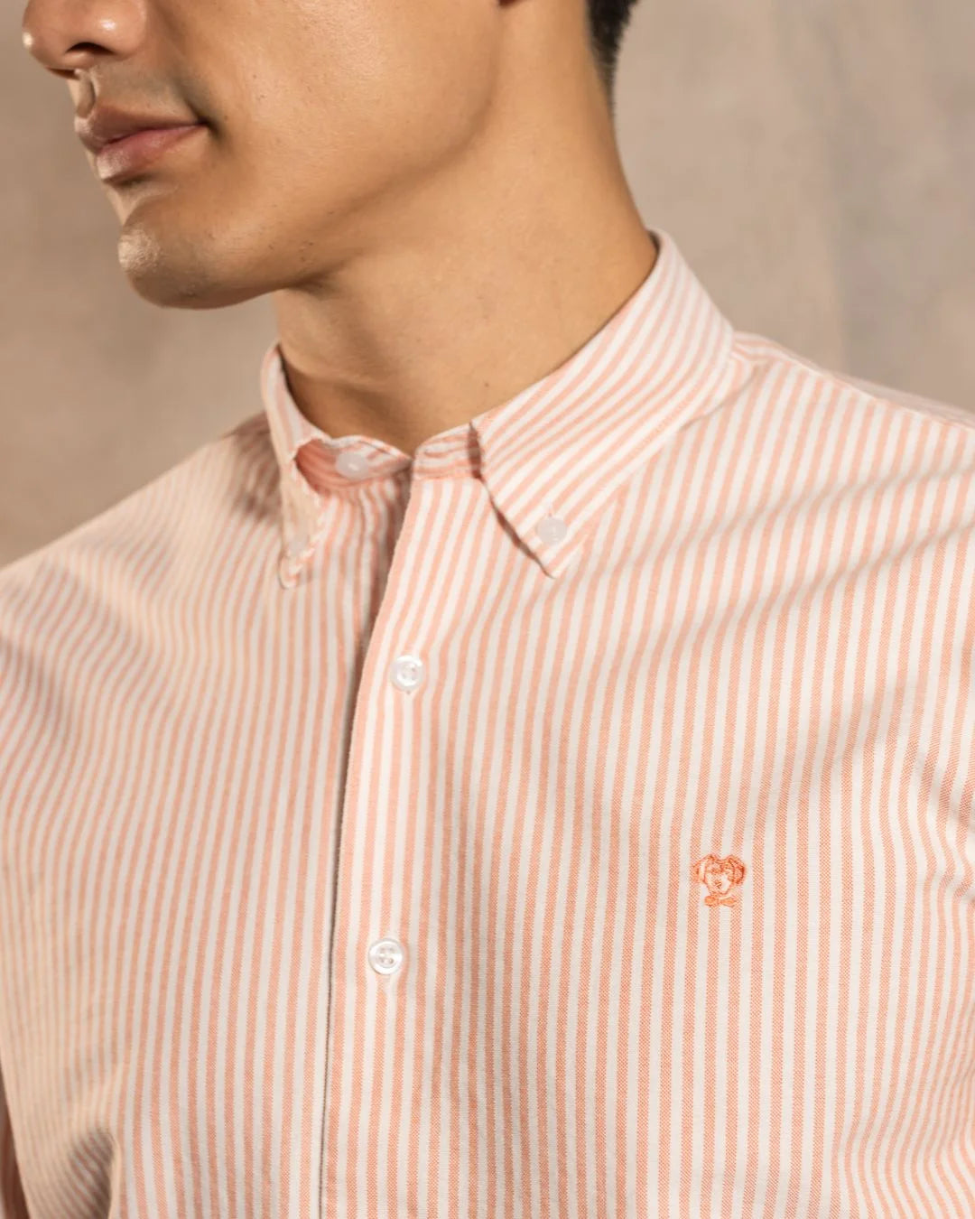 Camisa Antimanchas Oxford Rayas Coral