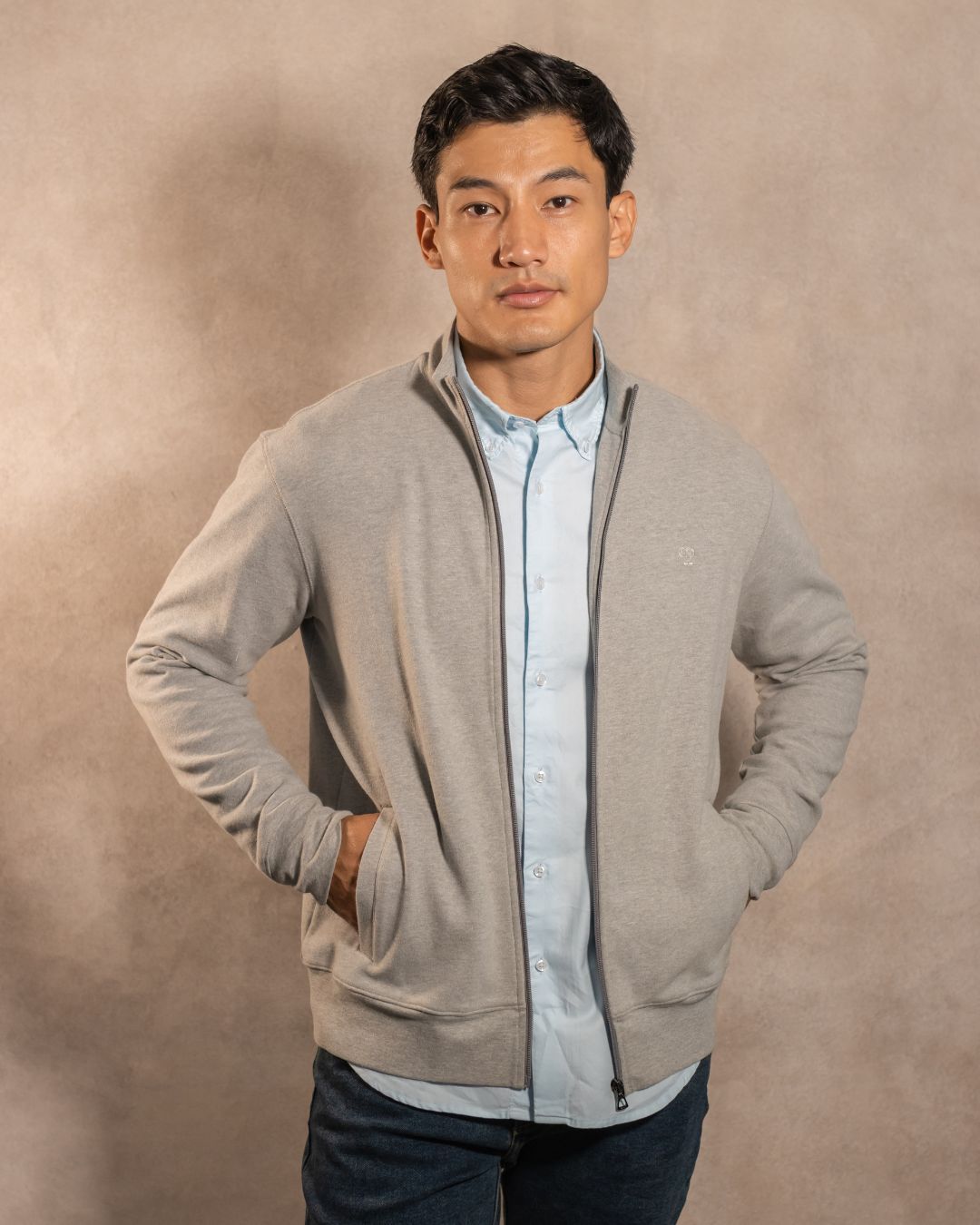 Full-Zip Antimanchas Gris Jaspe