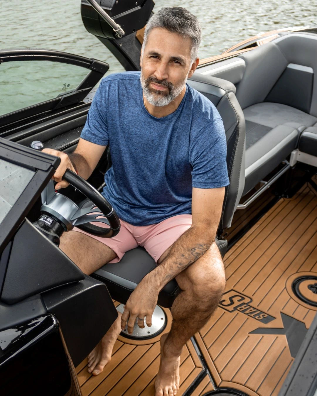 Camiseta Performance Antiarrugas Azul Jaspe