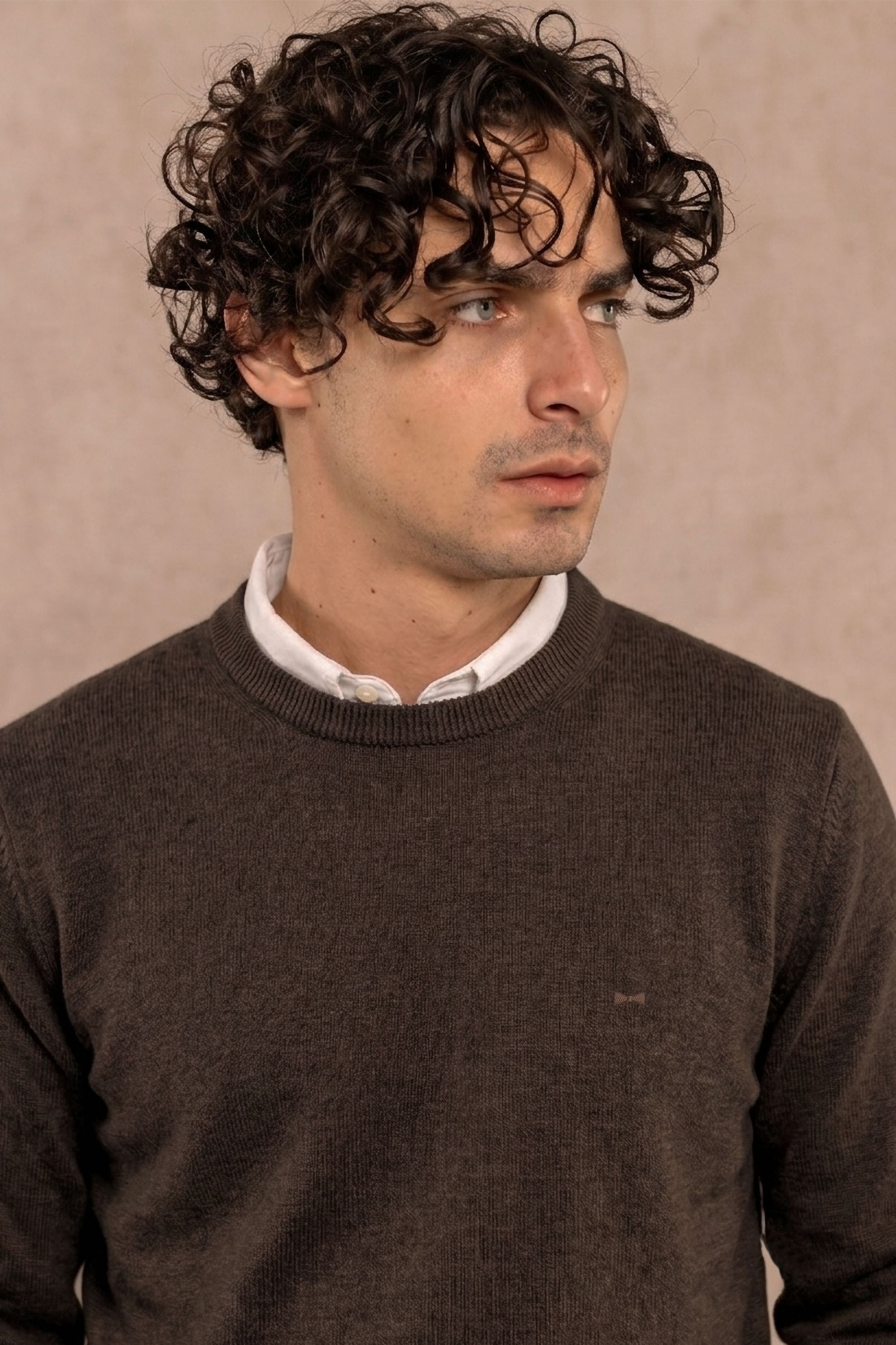 Sueter Algodon Peinado Cuello Redondo Cafe
