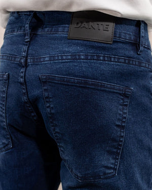 Jean elástico para hombre color azul marca DANTE regular fit foto cola