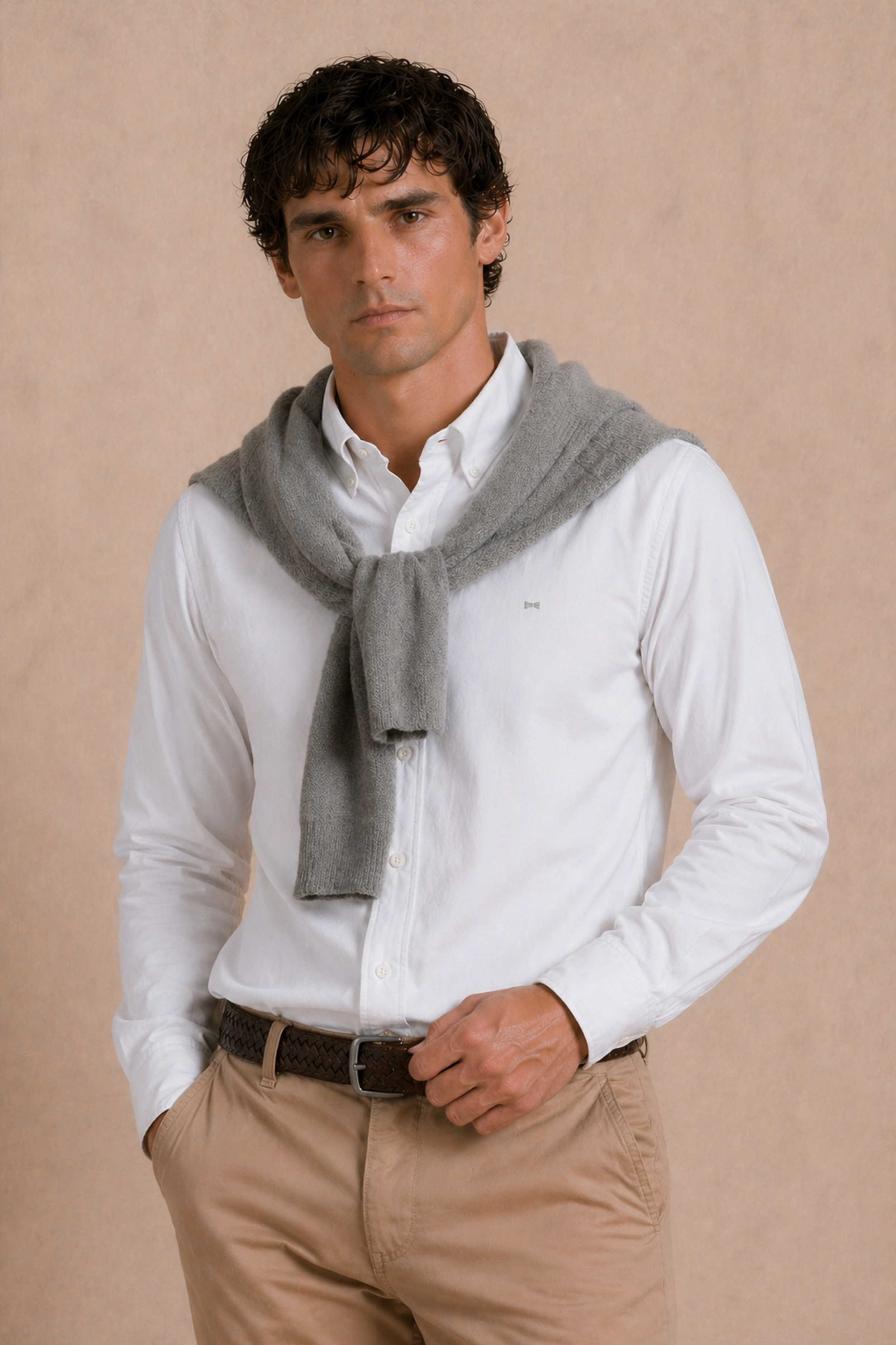 Camisa Antimanchas Popelina Blanca Logo Gris Claro - Talla Regular