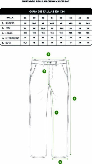 Tabla de medidas Pantalón Elástico Chino taupé marca DANTE tallaje regular