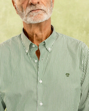 camisa antimanchas popelina rayas verde tela algodón popelina rayas color verde claro pagar hombre tallaje regular marca DANTE foto logo