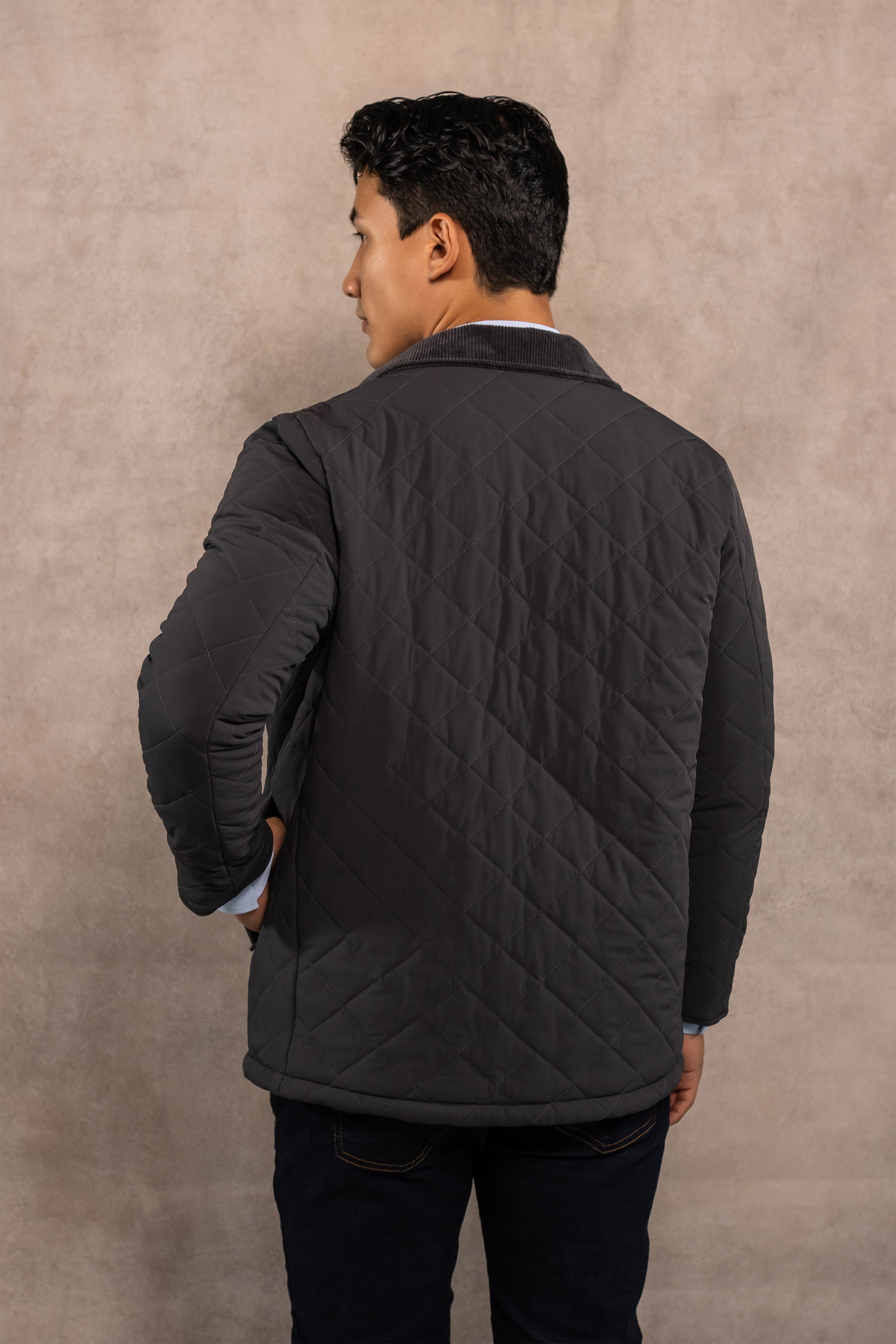 Chaqueta acolchada rombos gris para hombre marca DANTE regular fit foto detalle tela