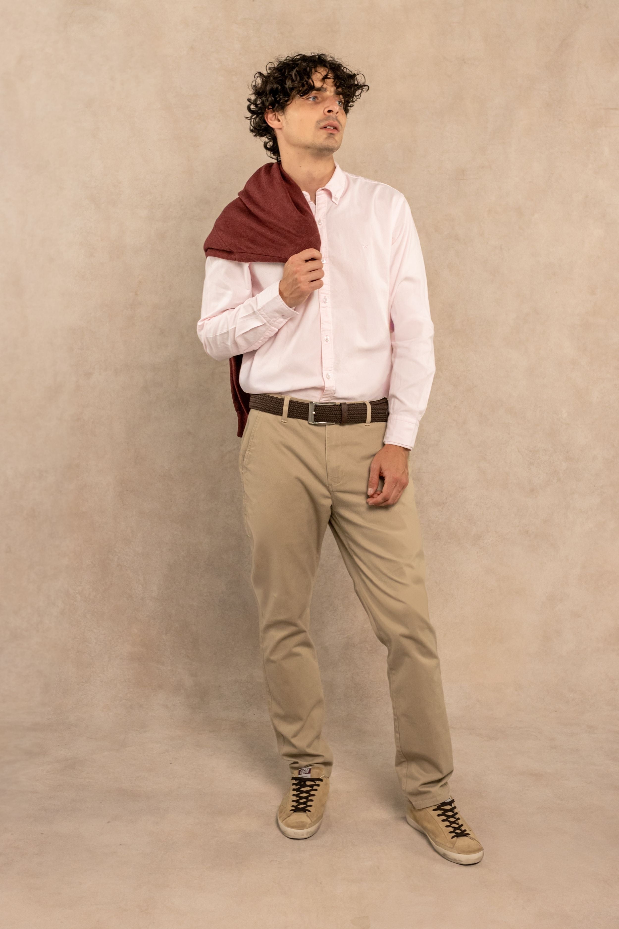 Camisa Antimanchas Oxford Pink Logo Contraste