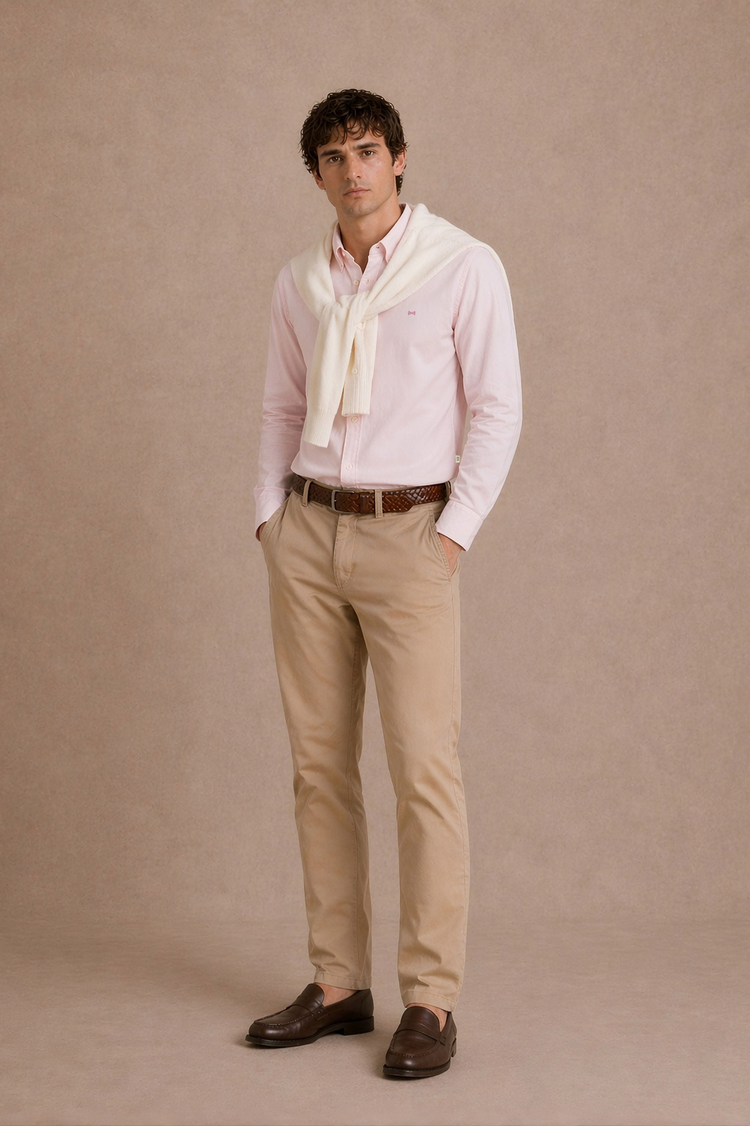 Camisa Antimanchas Oxford Pink Logo Contraste