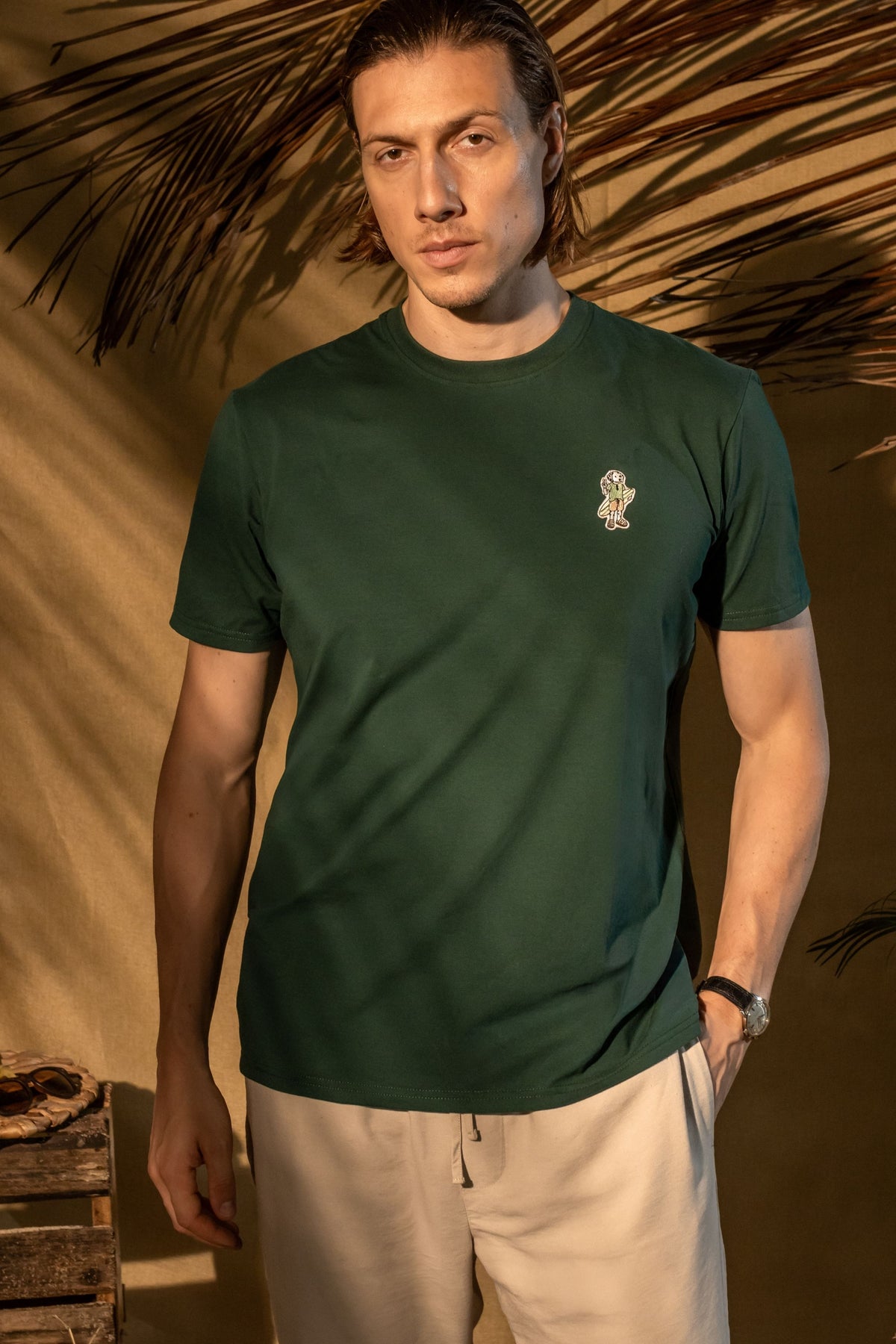 Camiseta Verde Esmeralda Aplique Surf