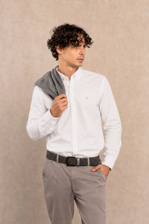 Camisa Antimanchas Popelina Blanca Logo Gris Claro - Talla Regular