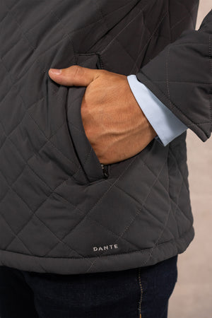 Chaqueta acolchada rombos gris para hombre marca DANTE regular fit foto detalle logo