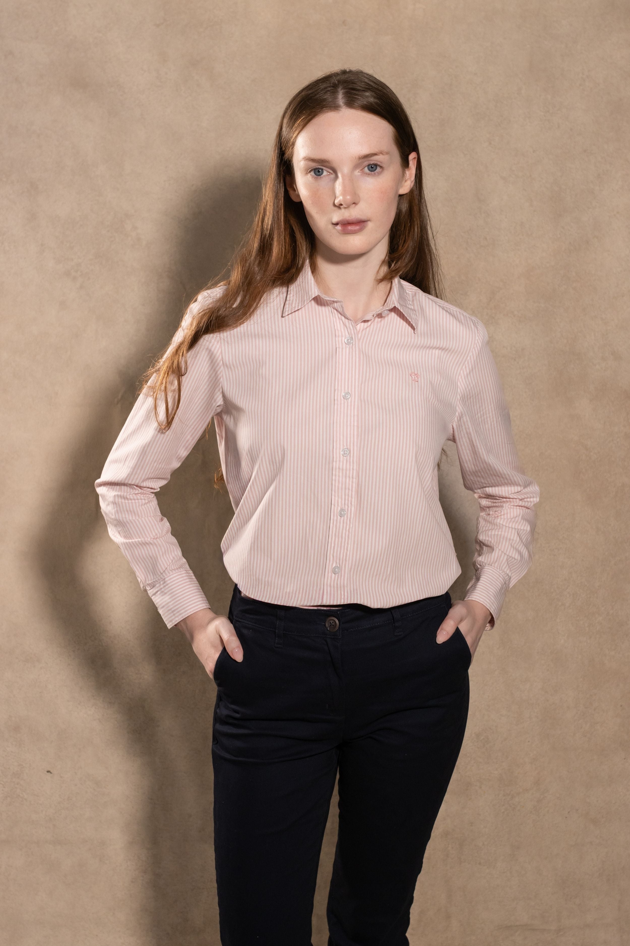 Camisa Antimanchas de Mujer Popelina Rayas Rosadas