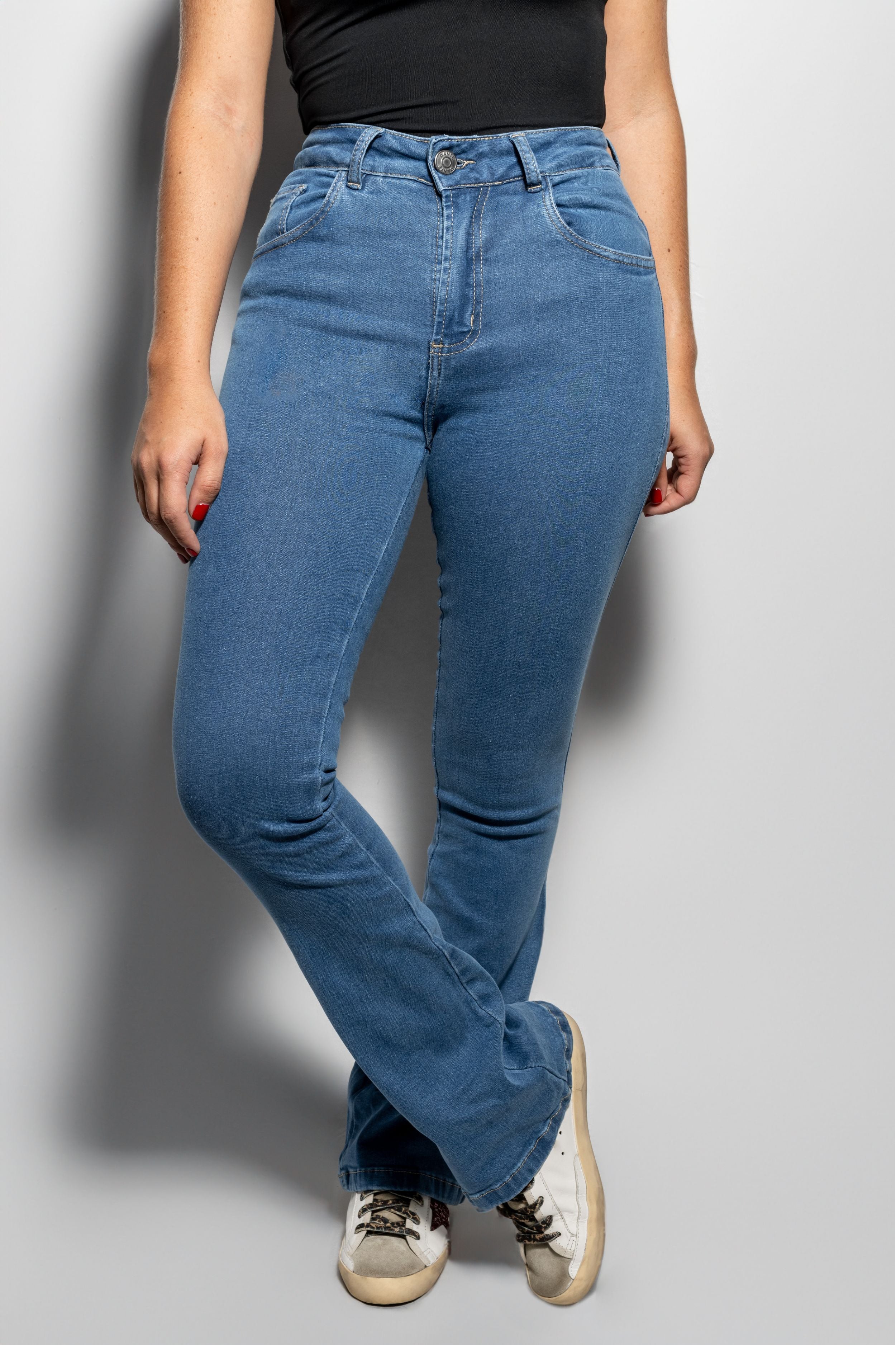 Jean Elastico Bota Campana Azul Claro