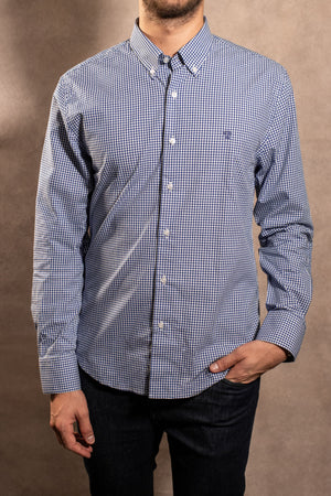 Camisa Antimanchas Popelina Cuadros Azul Oscuro Berna