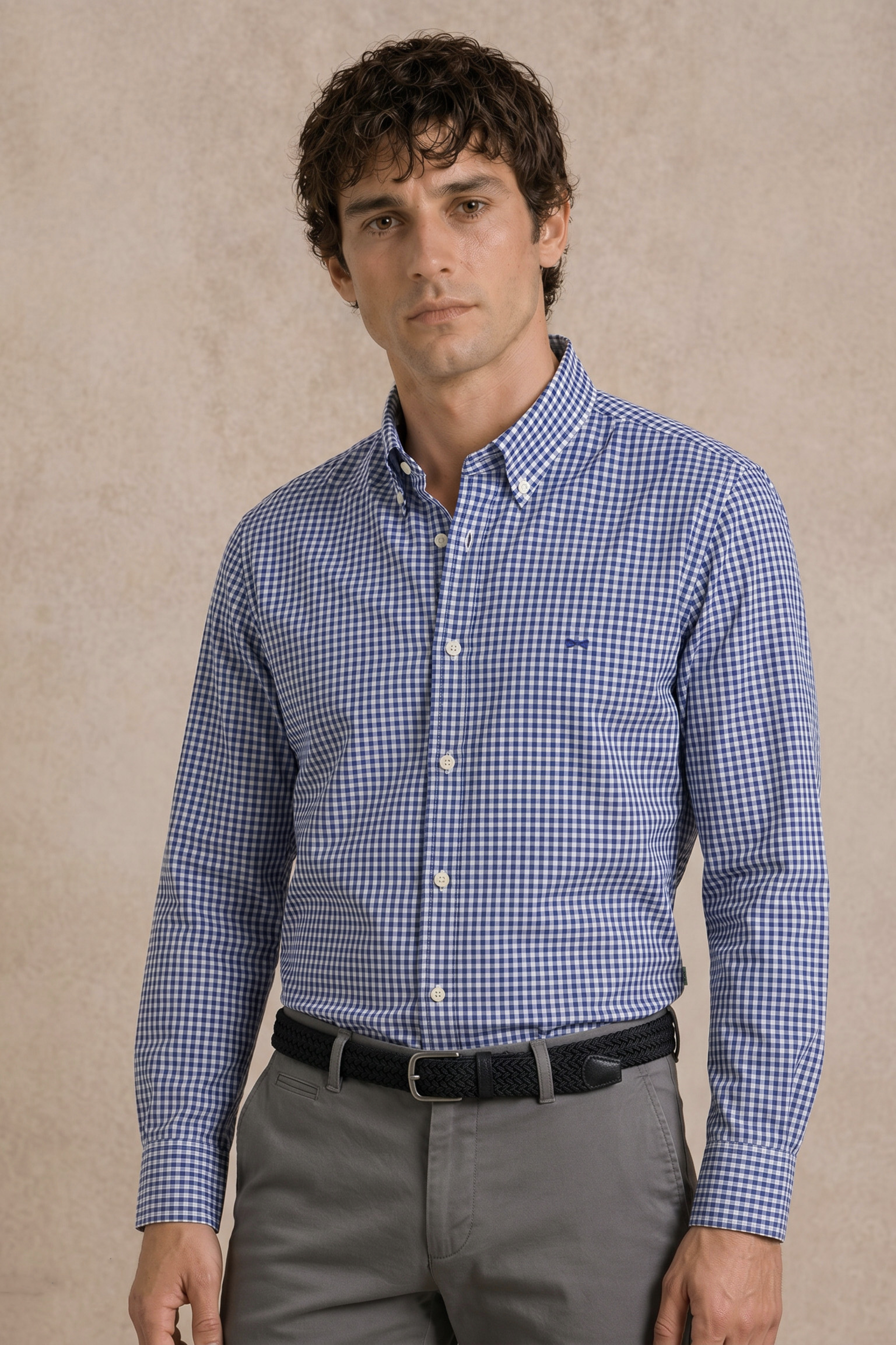 Camisa Antimanchas Popelina Cuadros Azul Oscuro Berna