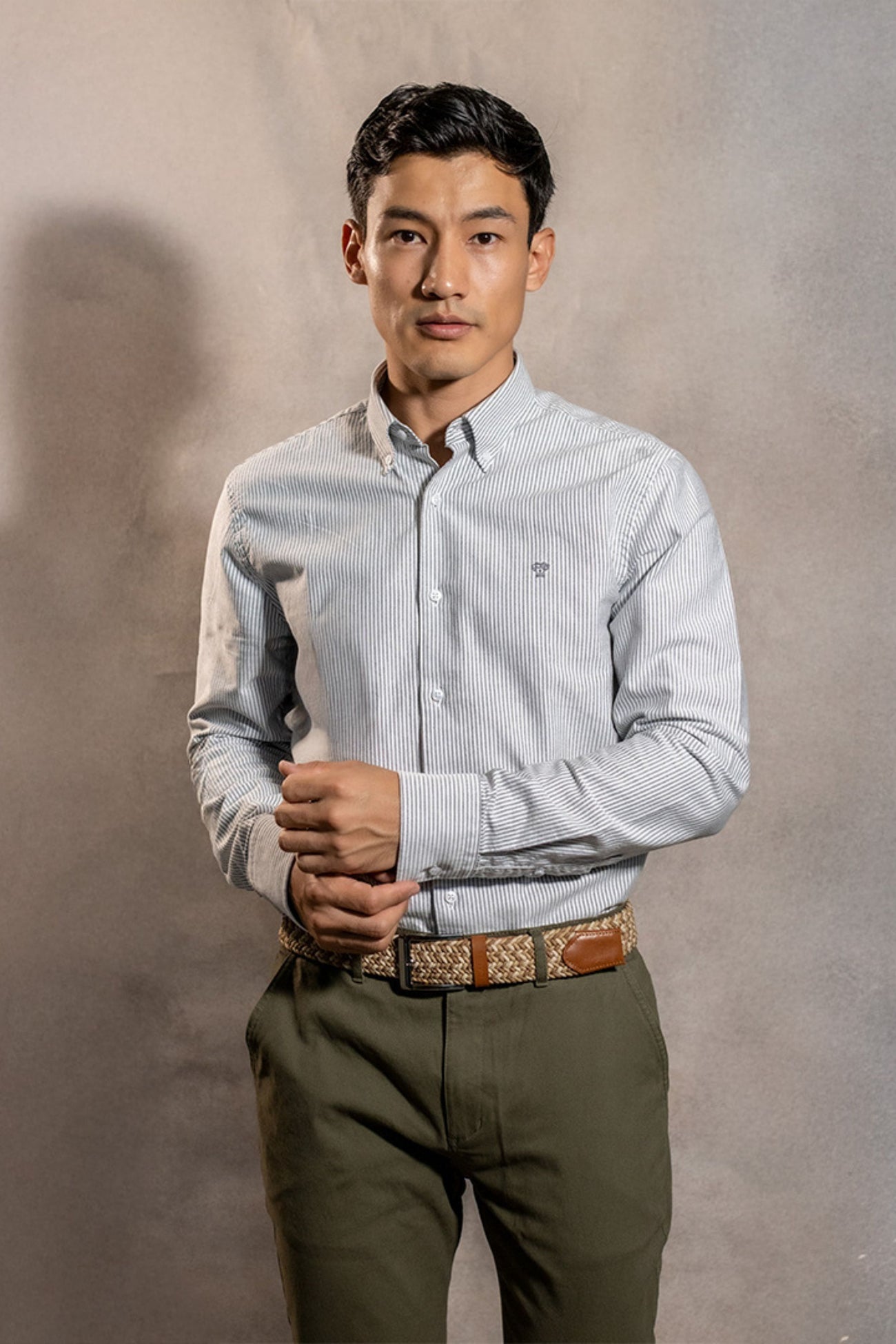 Camisa Antimanchas Oxford Rayas Dark Grey Cornell – DANTE