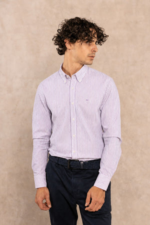 Camisa Antimanchas Popelina Rayas Lilac Logo Contraste
