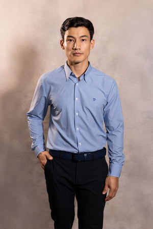 Camisa Performance Antiarrugas Cuadros Textura Azul Oscuro