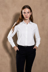 Camisa Antimanchas de Mujer Blanca Logo Lila