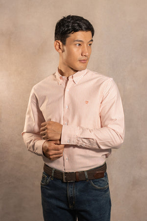 Camisa Antimanchas Oxford Rayas Coral