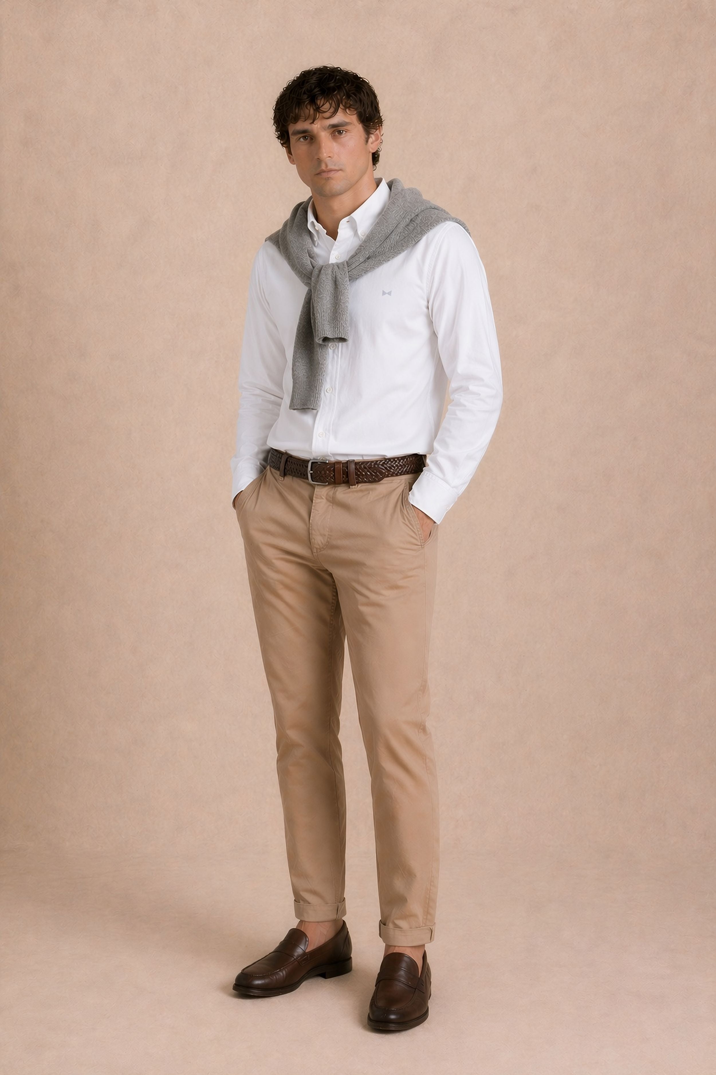 Camisa Antimanchas Popelina Blanca Logo Gris Claro - Talla Regular