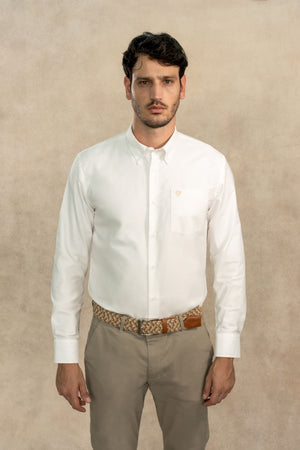 Camisa Antimanchas Oxford Blanca con Bolsillo Logo Contraste - Talla Regular