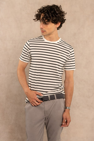 Camiseta antimanchas rayas bretón para hombre DANTE, detalle de la tela