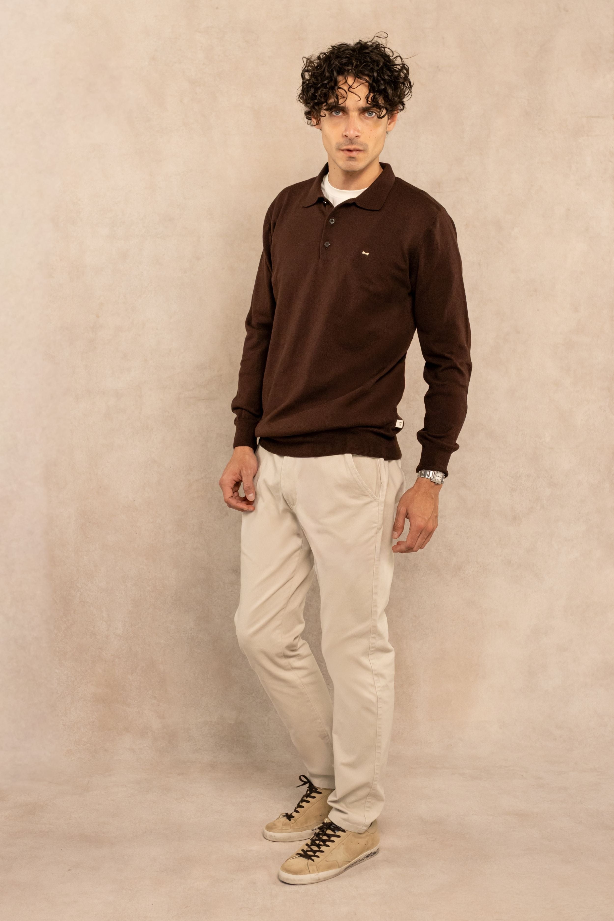 Polo Tejido Manga Larga Espresso
