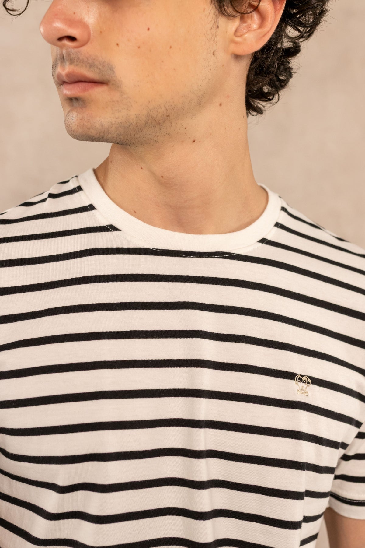 Camiseta antimanchas rayas bretón para hombre DANTE, foto con modelo 1