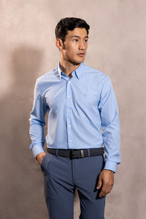 Camisa Performance Antiarrugas Rayas Azul Claro