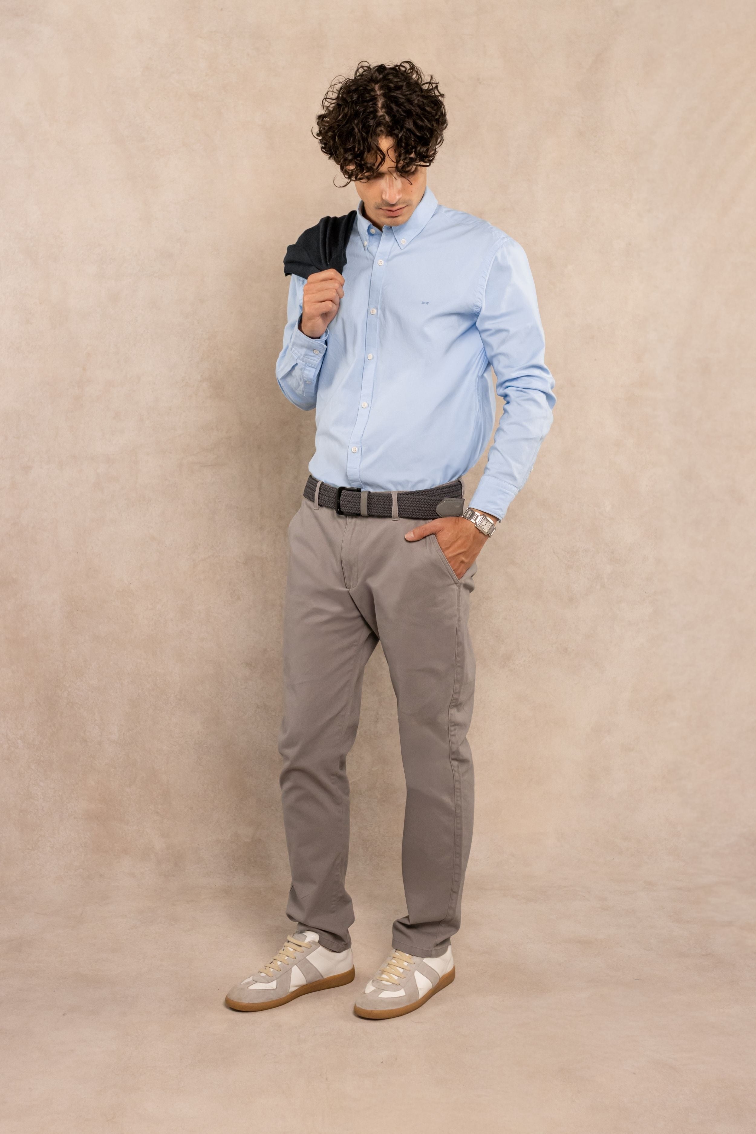 Camisa Antimanchas Oxford Han Blue Logo Contraste
