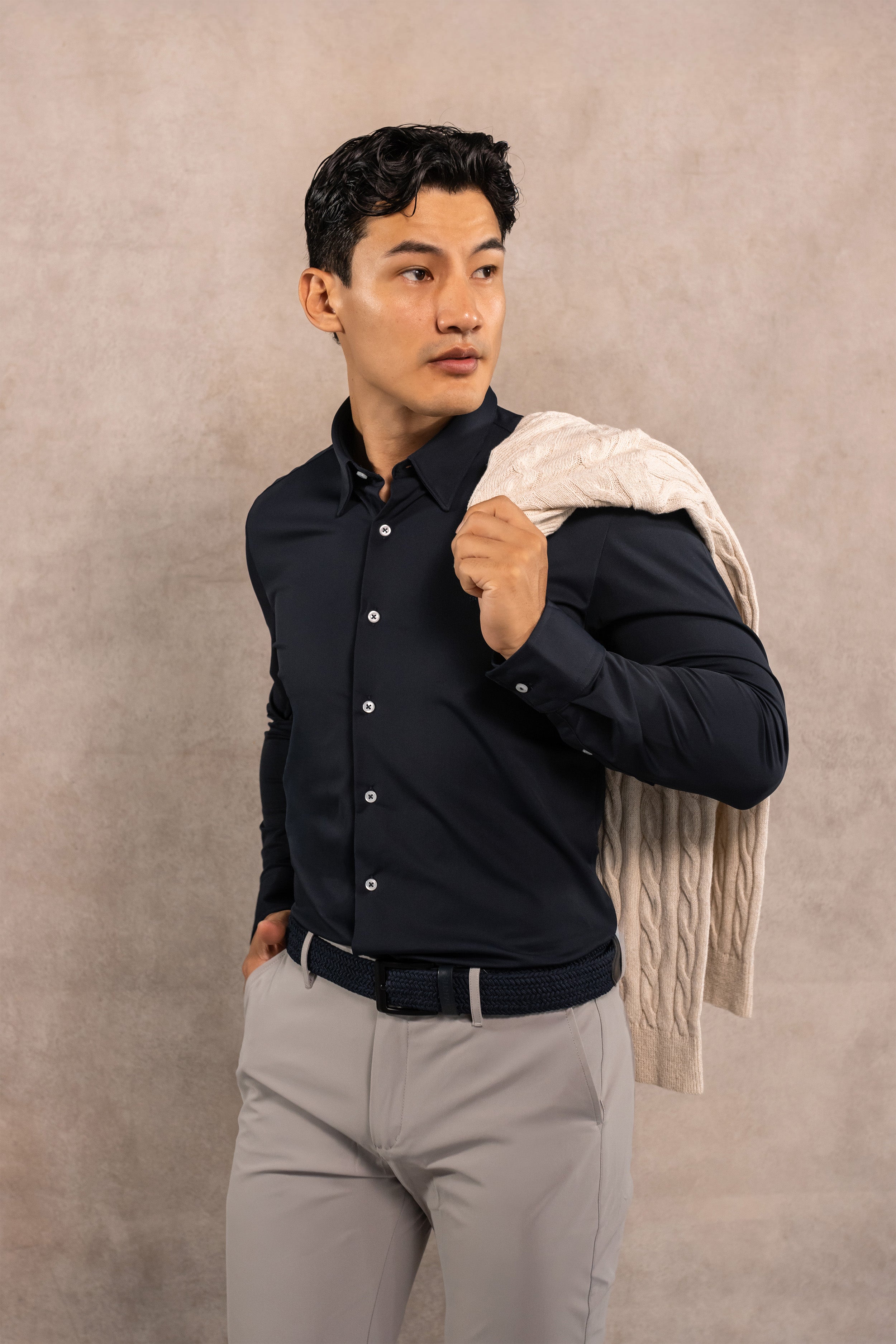 Camisa Performance Oxford Azul Oscuro