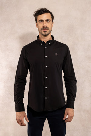 Camisa Antimanchas Popelina Negro Logo Gris Claro - Talla Regular