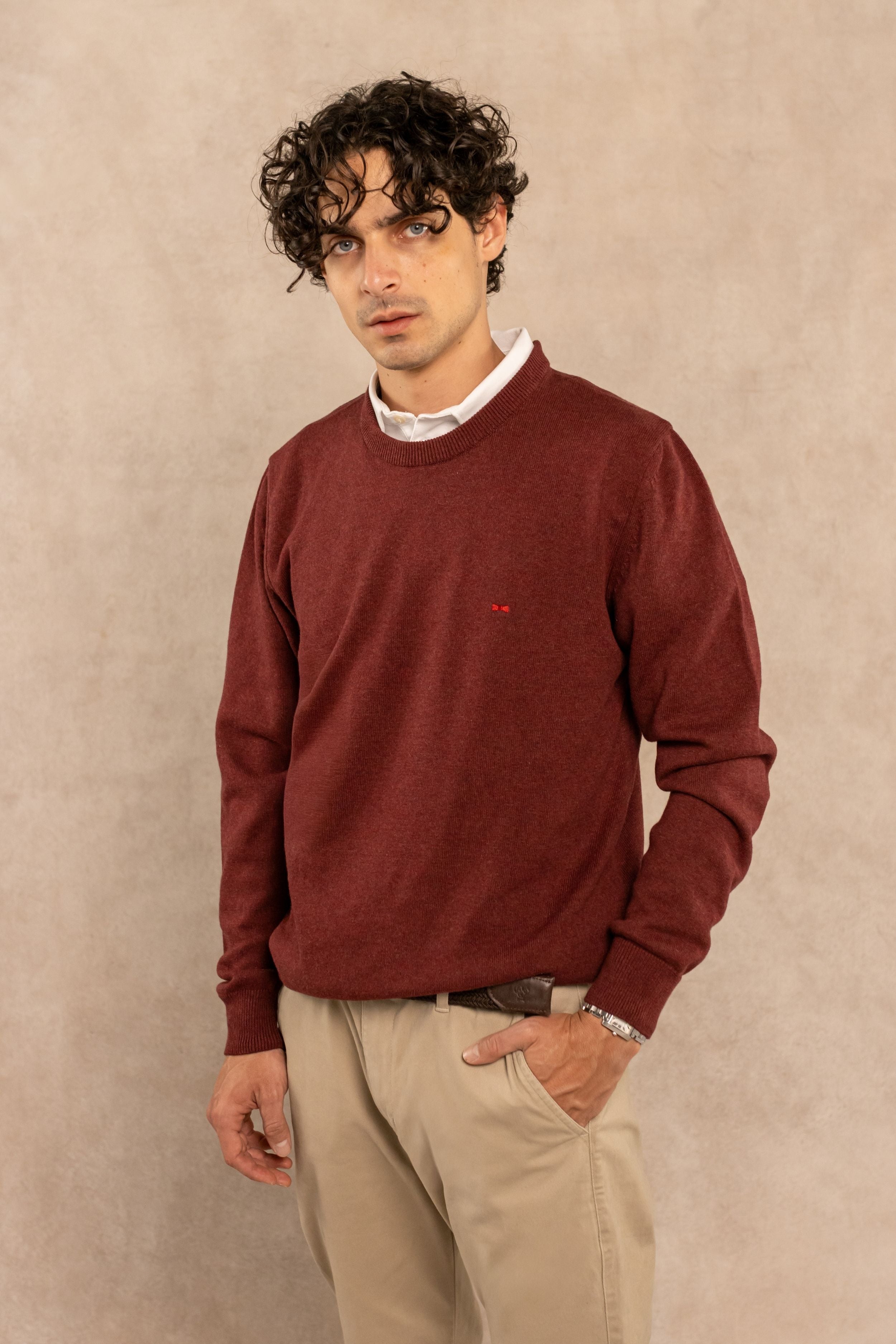 Sueter Algodon Peinado Cuello Redondo Vintage Wine