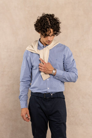 Camisa Antimanchas Popelina Cuadros Azul Oscuro Berna